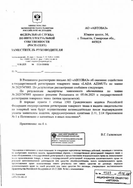 «АвтоВАЗ» опроверг отказ в регистрации названия Lada Azimut